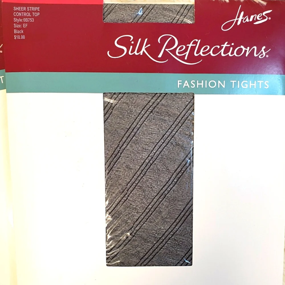 HANES 2 Pairs of Black Patterned Silk Reflections Sheer Fashion Tights--NWT--EF
